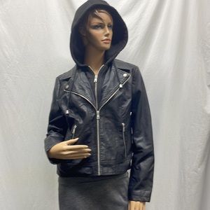 Alivia ford Black Faux Leather Sweatshirt Hoodie Jacket